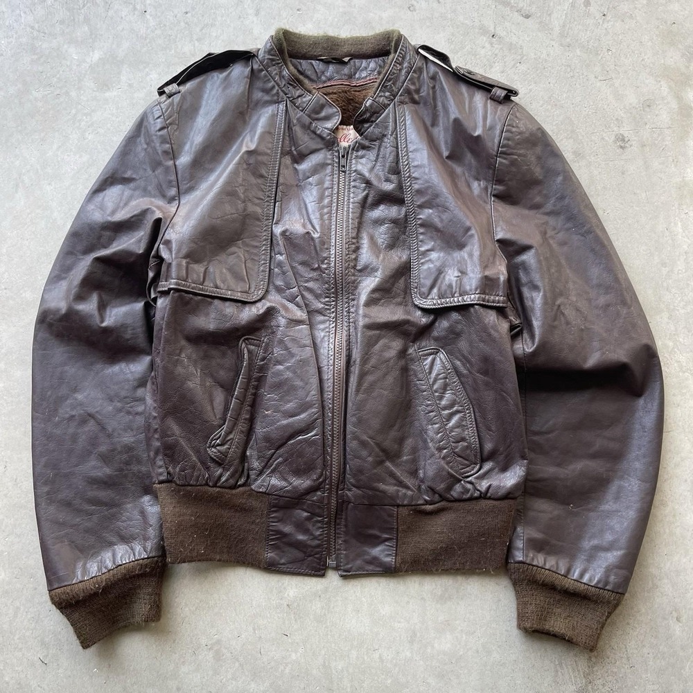Vintage 70s Leather Excelled USA made Sherpa Flight Bomber Jacket Mens Sz‎ 42
